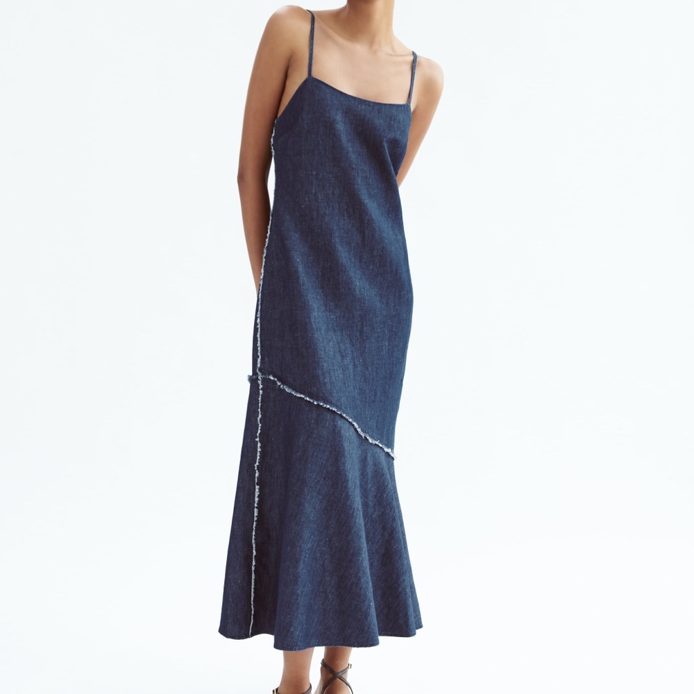 ZARA DENIM MIDI DRESS SIZE M